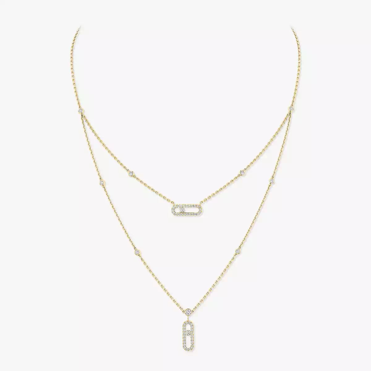 [✨Rose💎]2 Rows Rose Gold Diamond Pave_ Necklace Move Uno