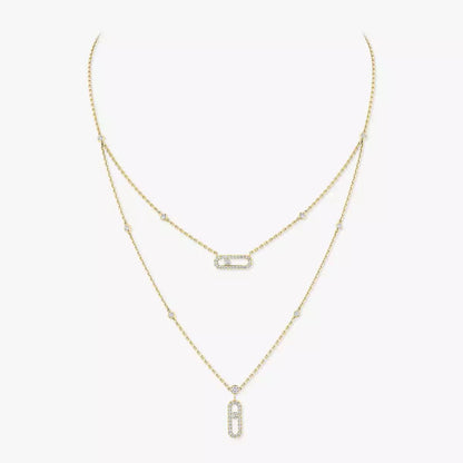 [✨Rose💎]2 Rows Rose Gold Diamond Pave_ Necklace Move Uno