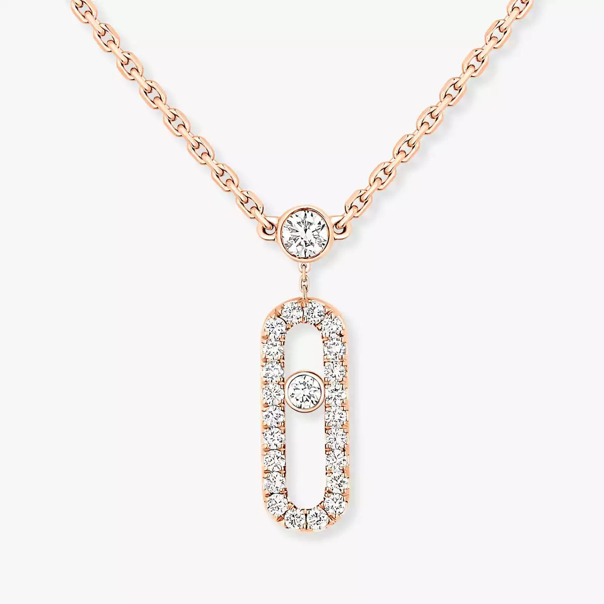 [✨Rose💎]2 Rows Rose Gold Diamond Pave_ Necklace Move Uno