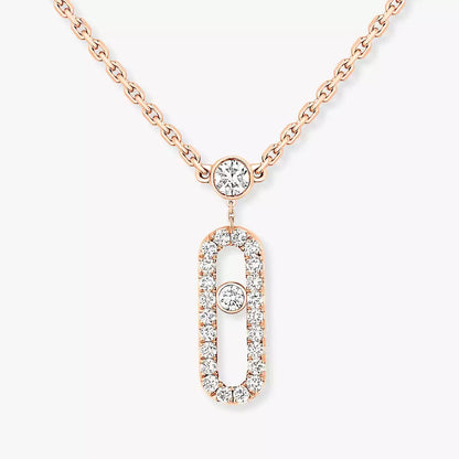 [✨Rose💎]2 Rows Rose Gold Diamond Pave_ Necklace Move Uno
