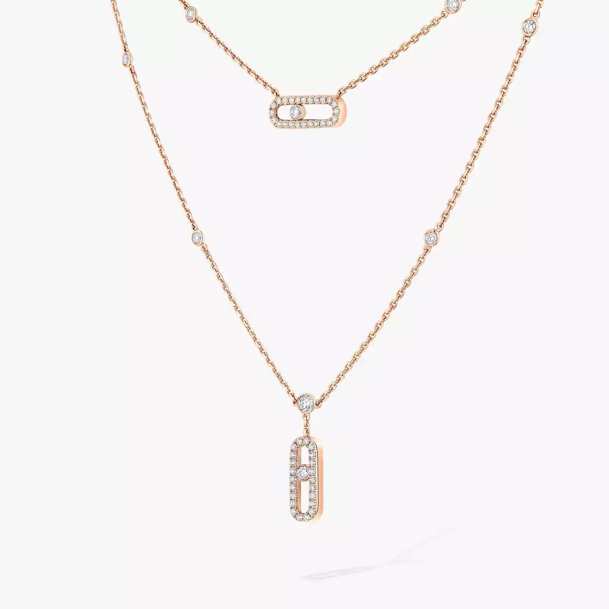 [✨Rose💎]2 Rows Rose Gold Diamond Pave_ Necklace Move Uno