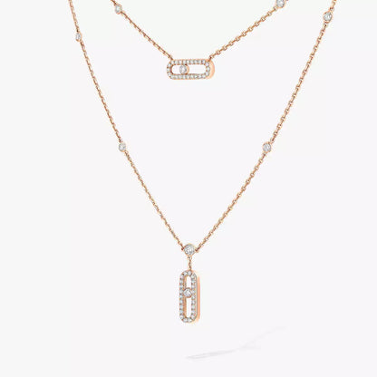 [✨Rose💎]2 Rows Rose Gold Diamond Pave_ Necklace Move Uno