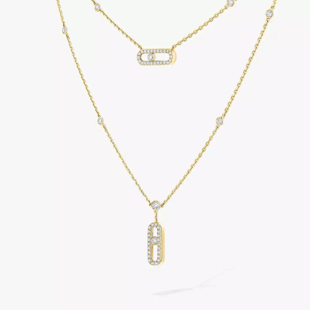 [✨Rose💎]2 Rows Rose Gold Diamond Pave_ Necklace Move Uno