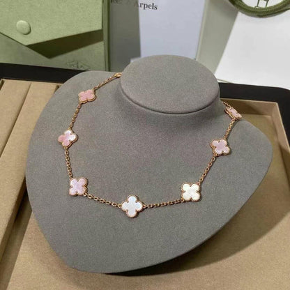 [Rose Tomorrow]CLOVER 10 MOTIFS PINK MOP NECKLACE
