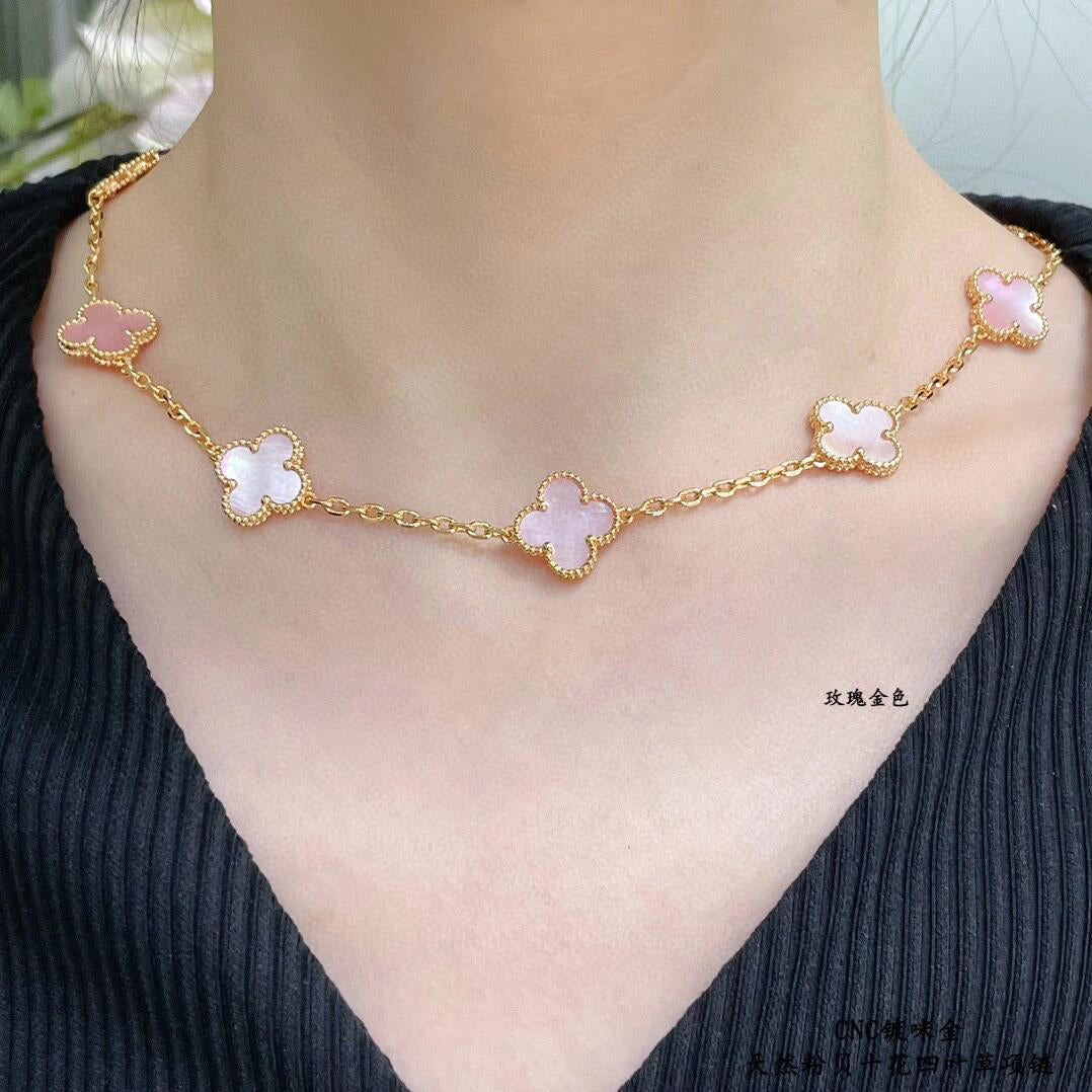 [Rose Tomorrow]CLOVER 10 MOTIFS PINK MOP NECKLACE