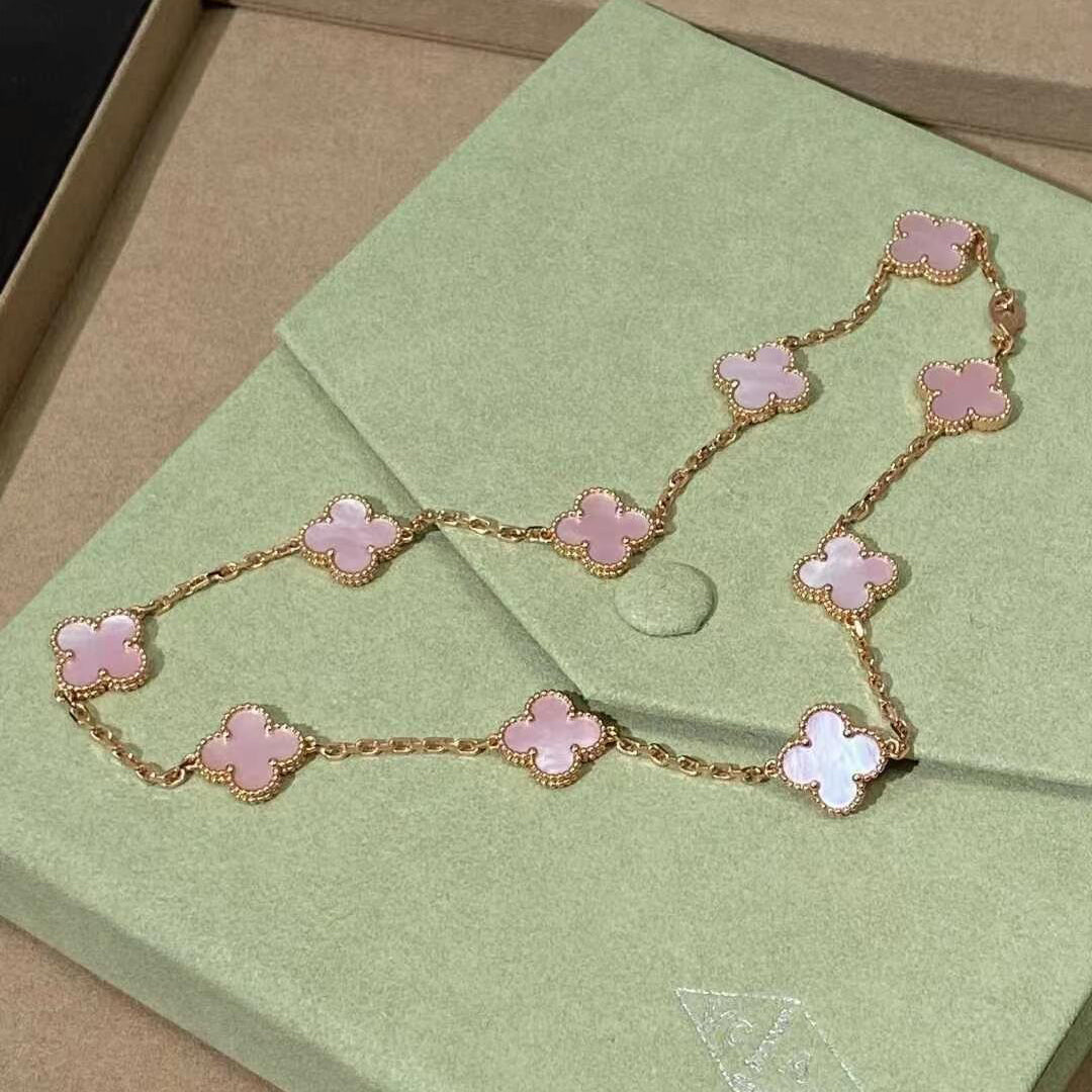 [Rose Tomorrow]CLOVER 10 MOTIFS PINK MOP NECKLACE