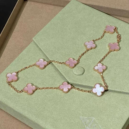 [Rose Tomorrow]CLOVER 10 MOTIFS PINK MOP NECKLACE
