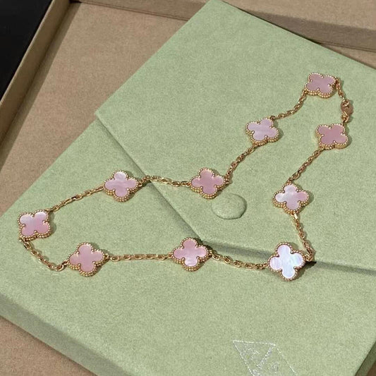 [Rose Tomorrow]CLOVER 10 MOTIFS PINK MOP NECKLACE