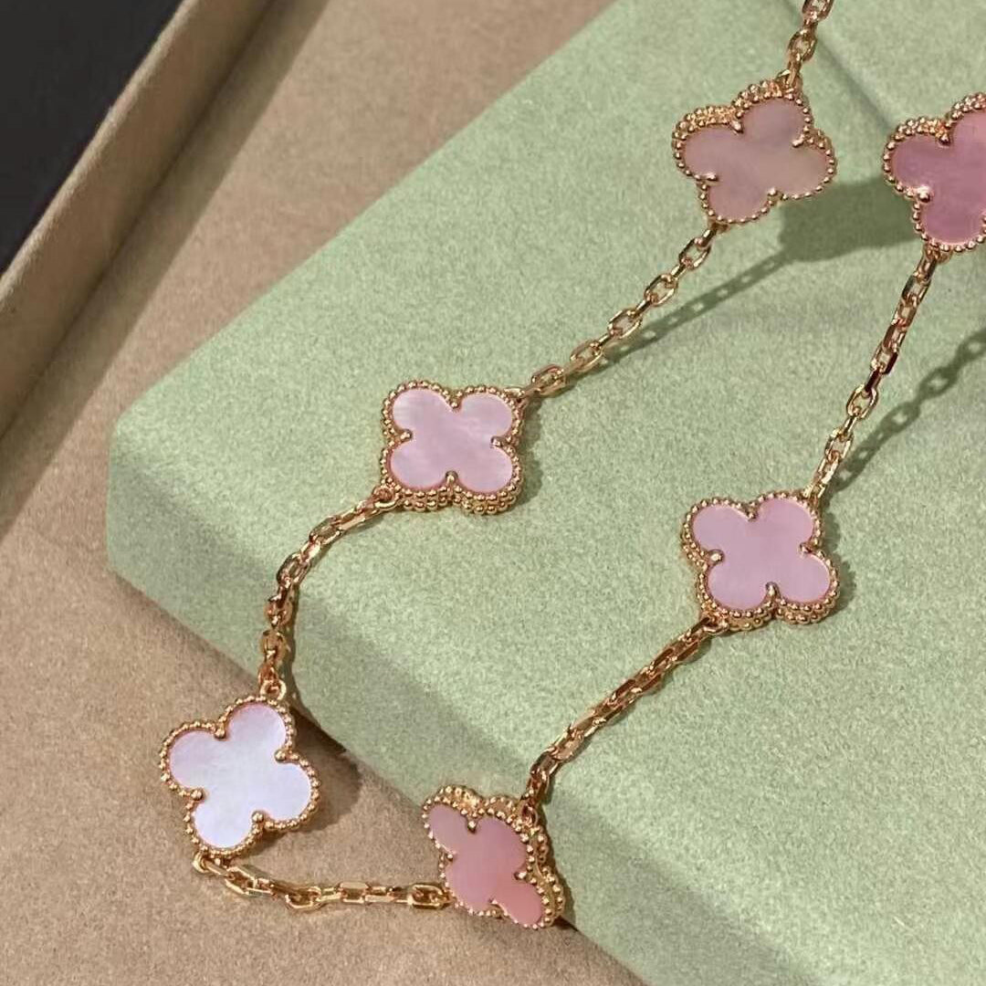 [Rose Tomorrow]CLOVER 10 MOTIFS PINK MOP NECKLACE