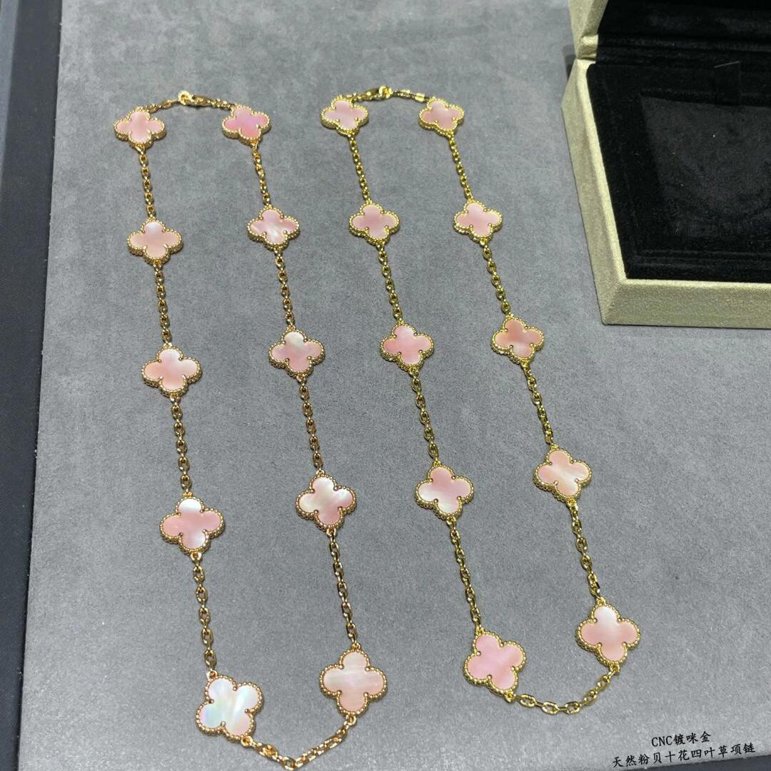 [Rose Tomorrow]CLOVER 10 MOTIFS PINK MOP NECKLACE