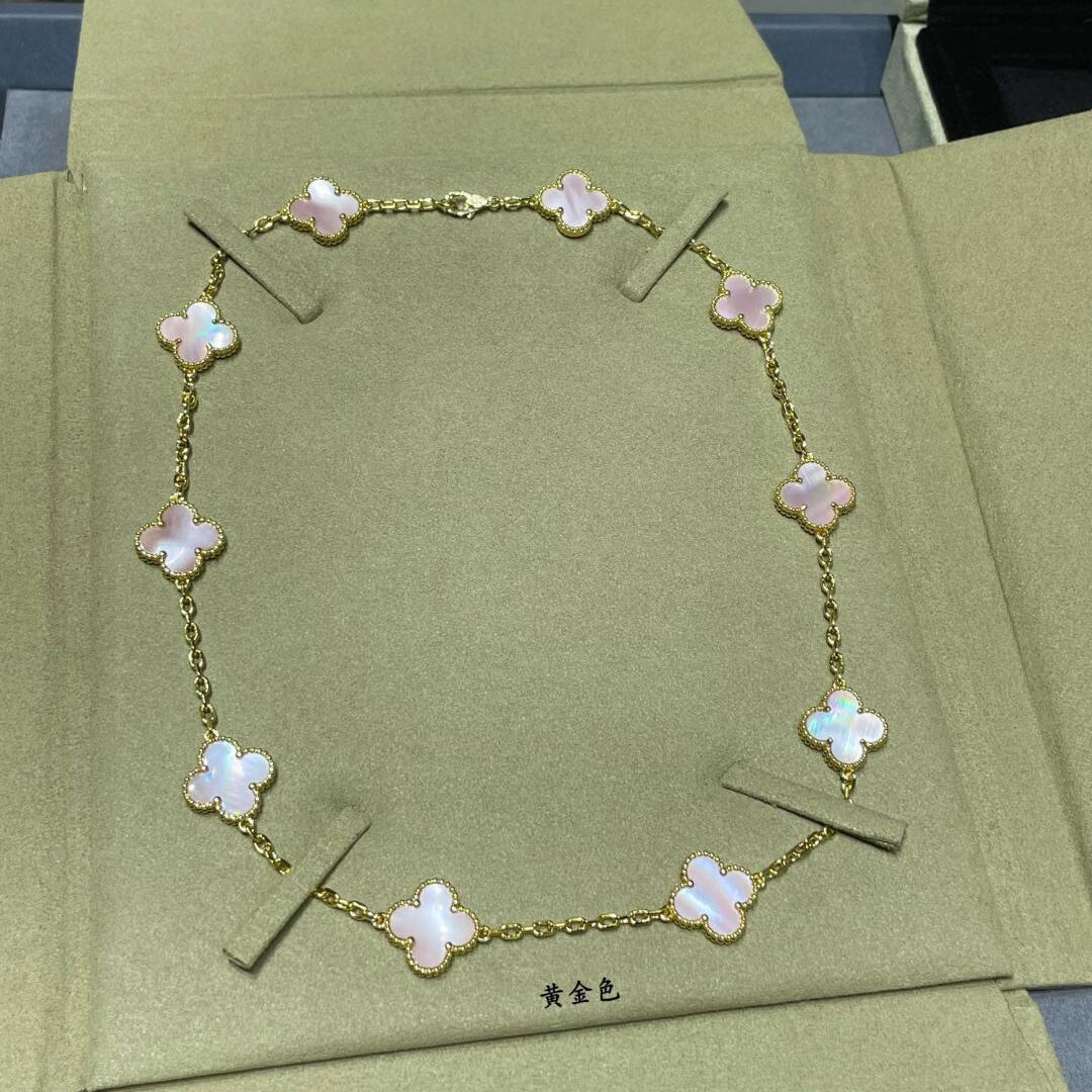 [Rose Tomorrow]CLOVER 10 MOTIFS PINK MOP NECKLACE