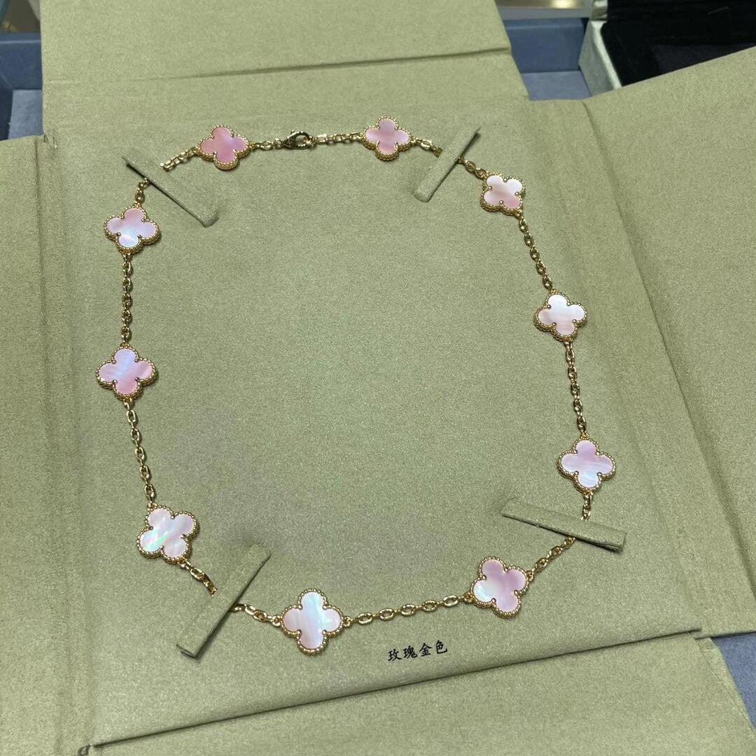[Rose Tomorrow]CLOVER 10 MOTIFS PINK MOP NECKLACE
