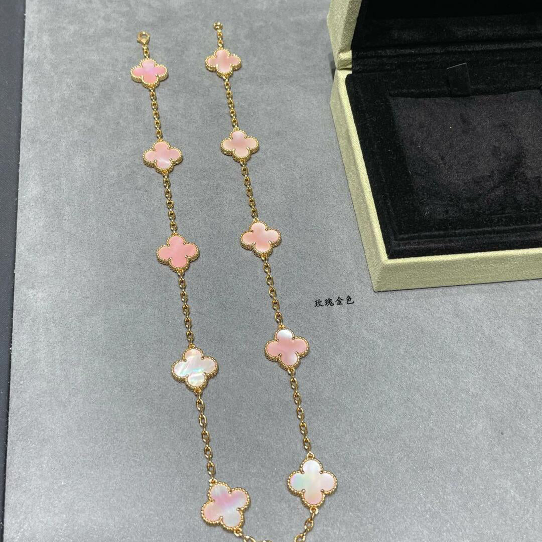 [Rose Tomorrow]CLOVER 10 MOTIFS PINK MOP NECKLACE