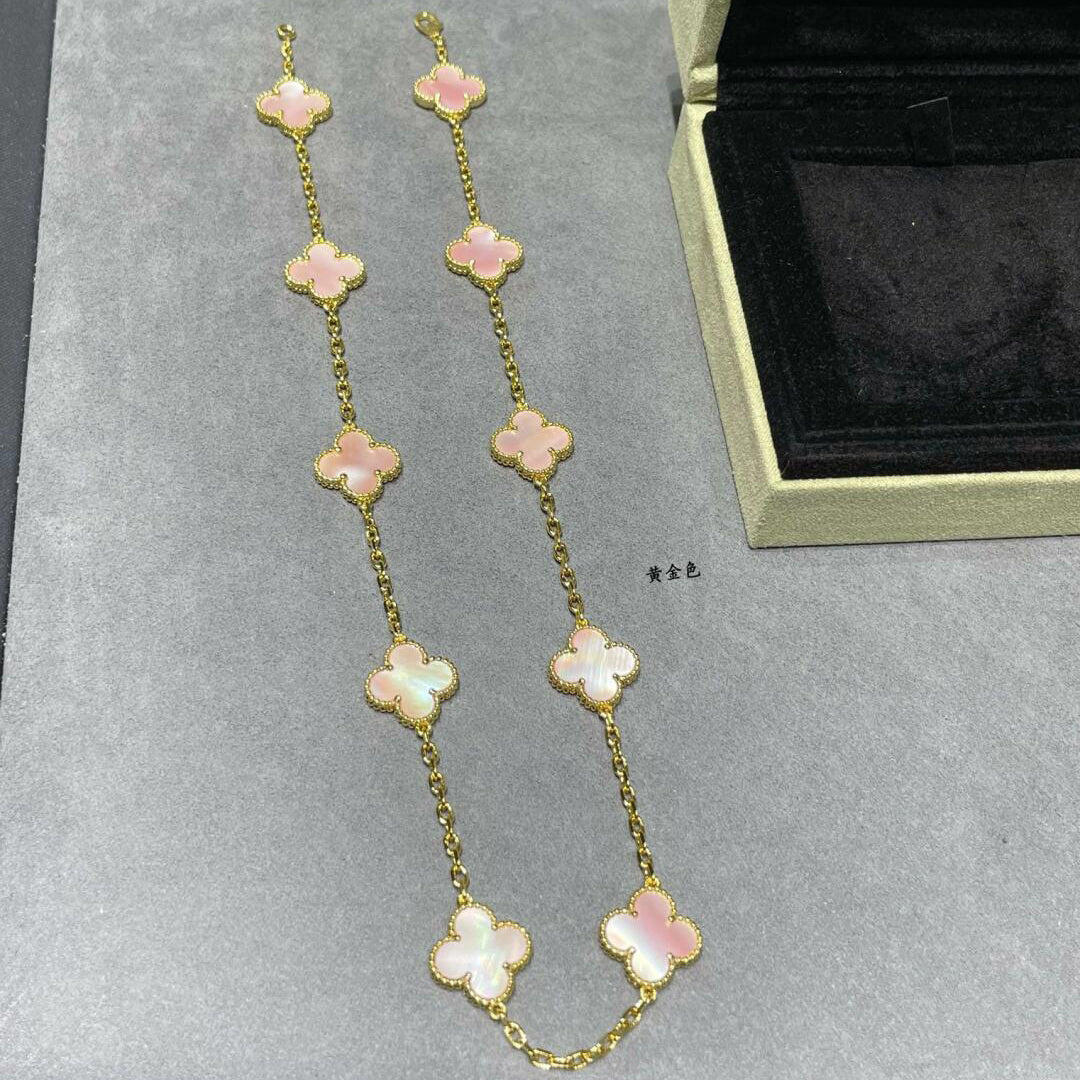 [Rose Tomorrow]CLOVER 10 MOTIFS PINK MOP NECKLACE