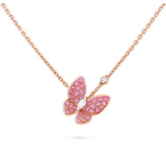 [💎ROSE💎]BUTTERFLY RED DIAMOND ROSE GOLD NECKLACE