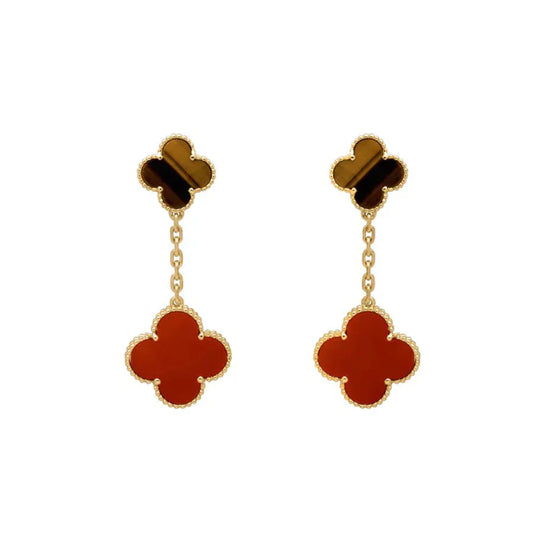 [💎ROSE💎]CLOVER  2 MOTIF  TIGER EYE CARNELIAN EARRINGS