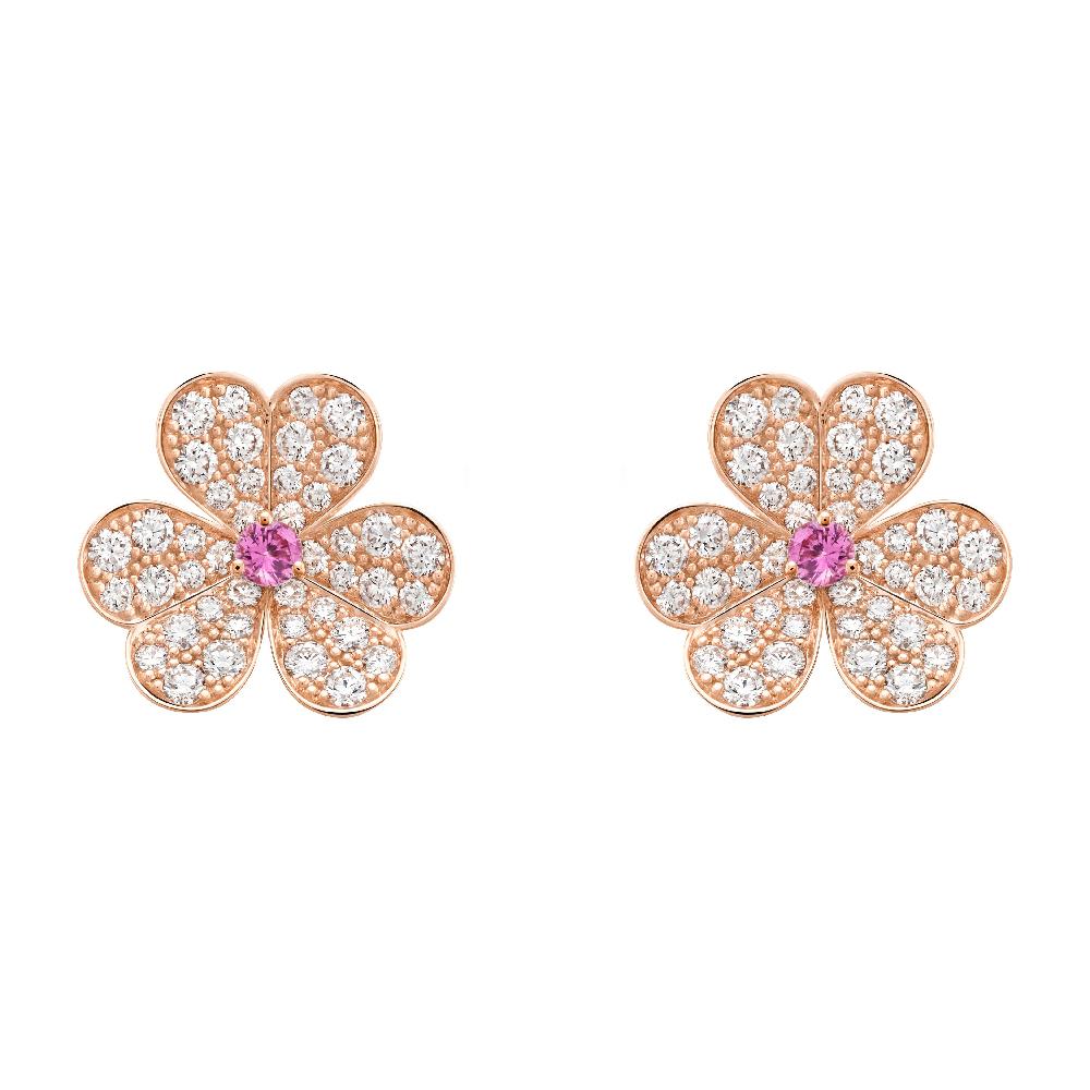 [💎ROSE💎]FRIVOLE PINK GOLD FLOWER DIAMOND EARRINGS