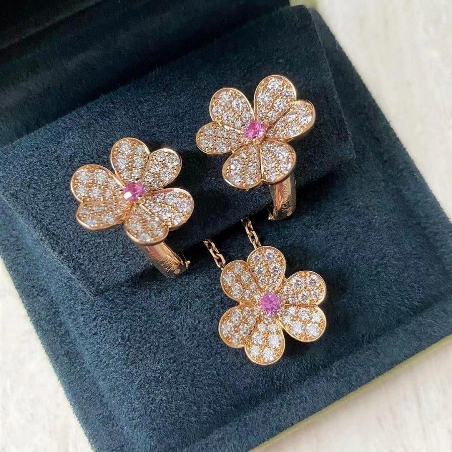 [💎ROSE💎]FRIVOLE PINK GOLD FLOWER DIAMOND EARRINGS
