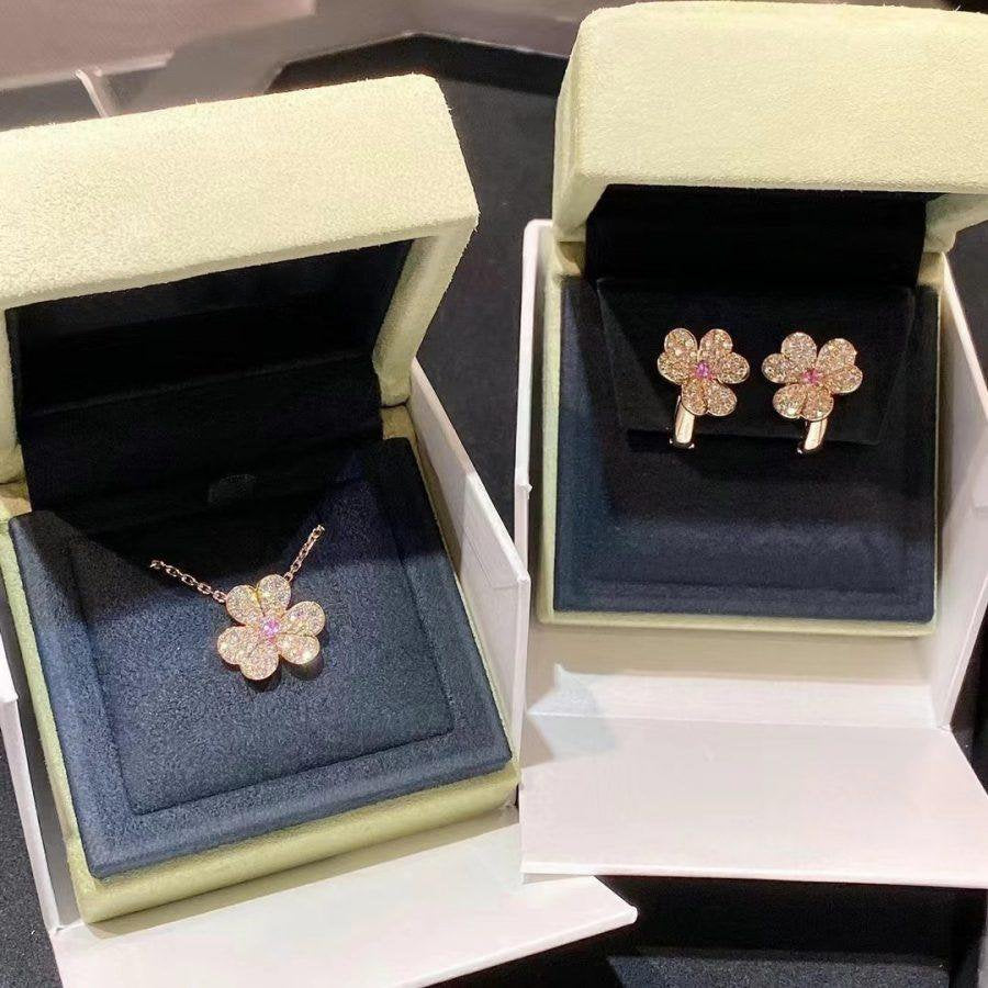 [💎ROSE💎]FRIVOLE PINK GOLD FLOWER DIAMOND EARRINGS