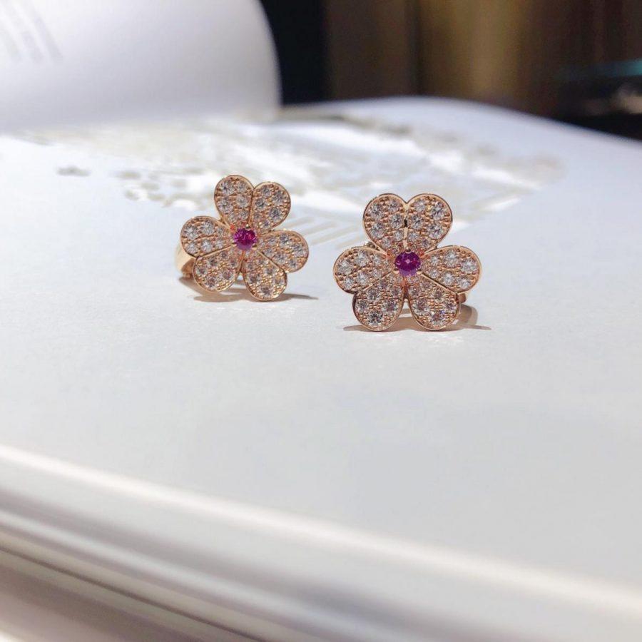 [💎ROSE💎]FRIVOLE PINK GOLD FLOWER DIAMOND EARRINGS