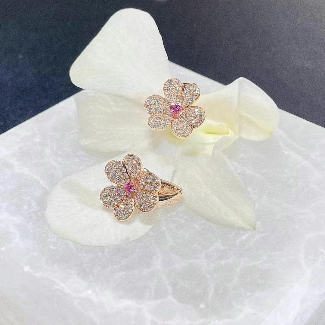 [💎ROSE💎]FRIVOLE PINK GOLD FLOWER DIAMOND EARRINGS