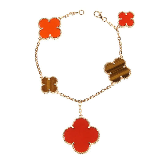 [💎ROSE💎]CLOVER BRACELET 5 MOTIFS CARNELIAN TIGER EYE