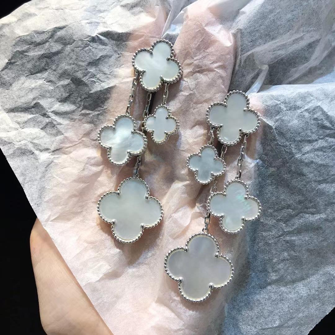 [💎ROSE💎]CLOVER EARRINGS WHITE MOP 4 MOTIFS SILVER