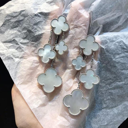 [💎ROSE💎]CLOVER EARRINGS WHITE MOP 4 MOTIFS SILVER