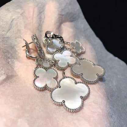 [💎ROSE💎]CLOVER EARRINGS WHITE MOP 4 MOTIFS SILVER