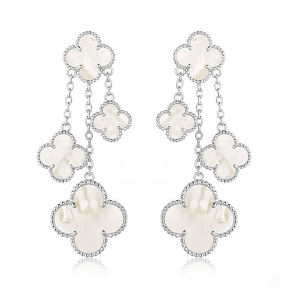 [💎ROSE💎]CLOVER EARRINGS WHITE MOP 4 MOTIFS SILVER