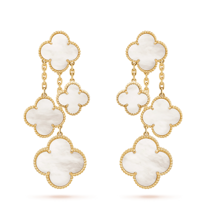 [💎ROSE💎]CLOVER EARRINGS WHITE MOP 4 MOTIFS GOLD