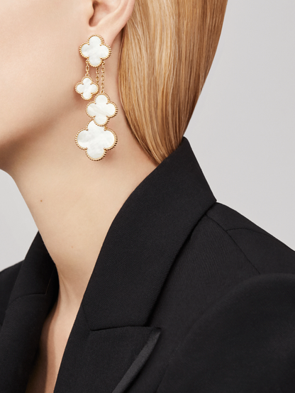 [💎ROSE💎]CLOVER EARRINGS WHITE MOP 4 MOTIFS GOLD