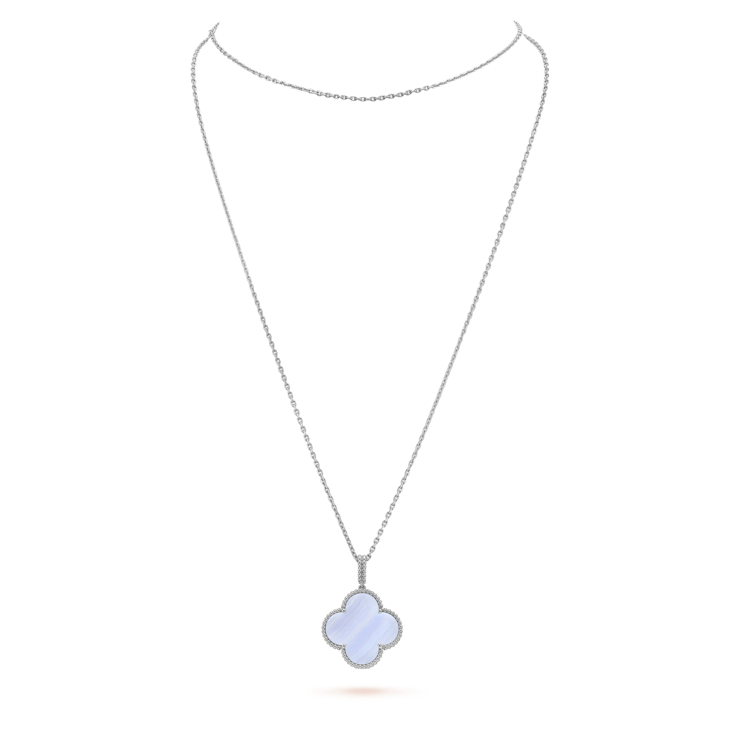 [💎ROSE💎]CLOVER SILVER CHALCEDONY BIG CLOVER NECKLACE