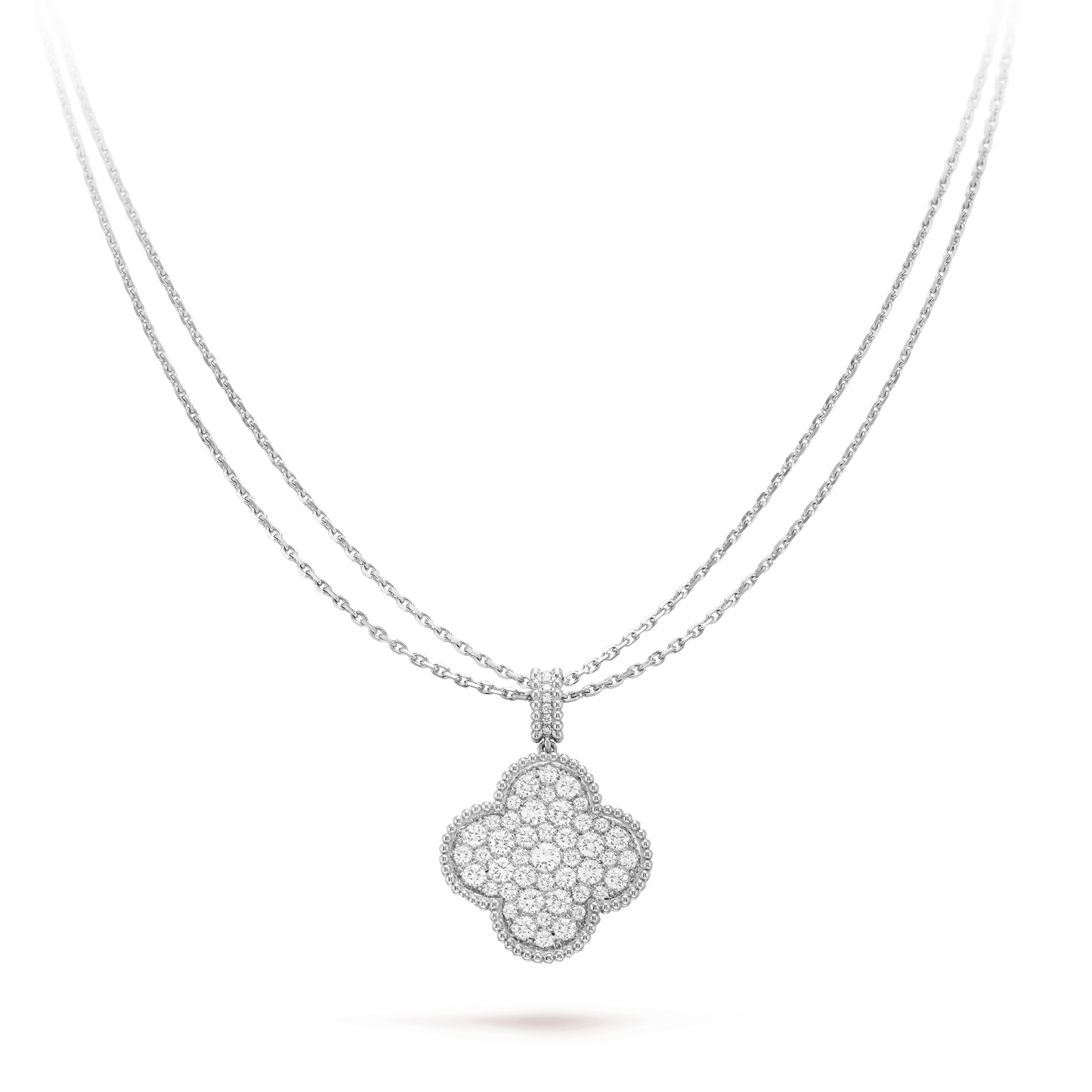[💎ROSE💎]CLOVER 25MM SILVER FULL DIAMOND BIG CLOVER NECKLACE