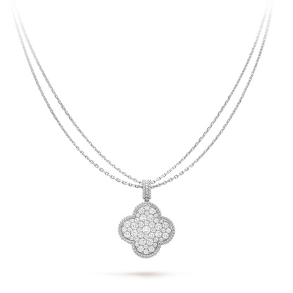 [💎ROSE💎]CLOVER 25MM SILVER FULL DIAMOND BIG CLOVER NECKLACE