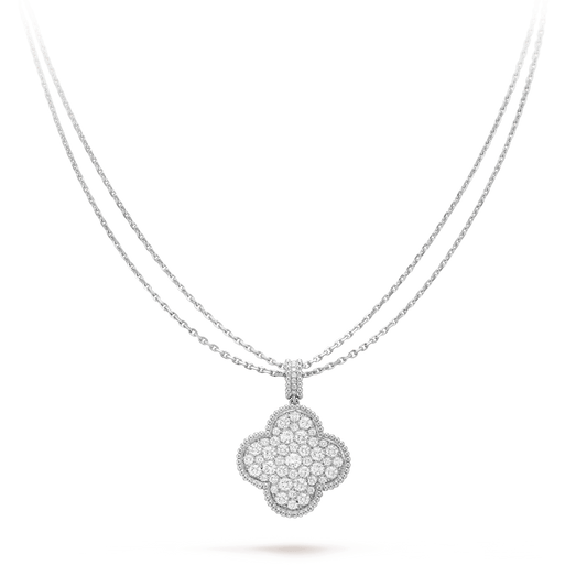 [💎ROSE💎]CLOVER 25MM SILVER FULL DIAMOND BIG CLOVER NECKLACE
