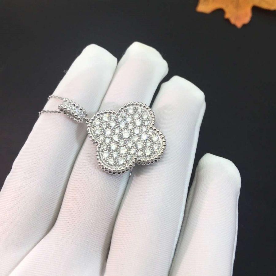 [💎ROSE💎]CLOVER 25MM SILVER FULL DIAMOND BIG CLOVER NECKLACE