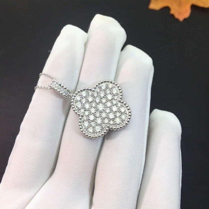 [💎ROSE💎]CLOVER 25MM SILVER FULL DIAMOND BIG CLOVER NECKLACE
