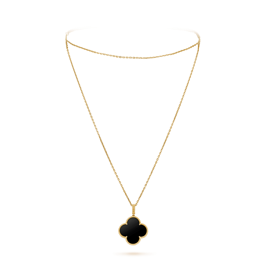 [💎ROSE💎]CLOVER 25MM GOLD ONYX BIG CLOVER NECKLACE
