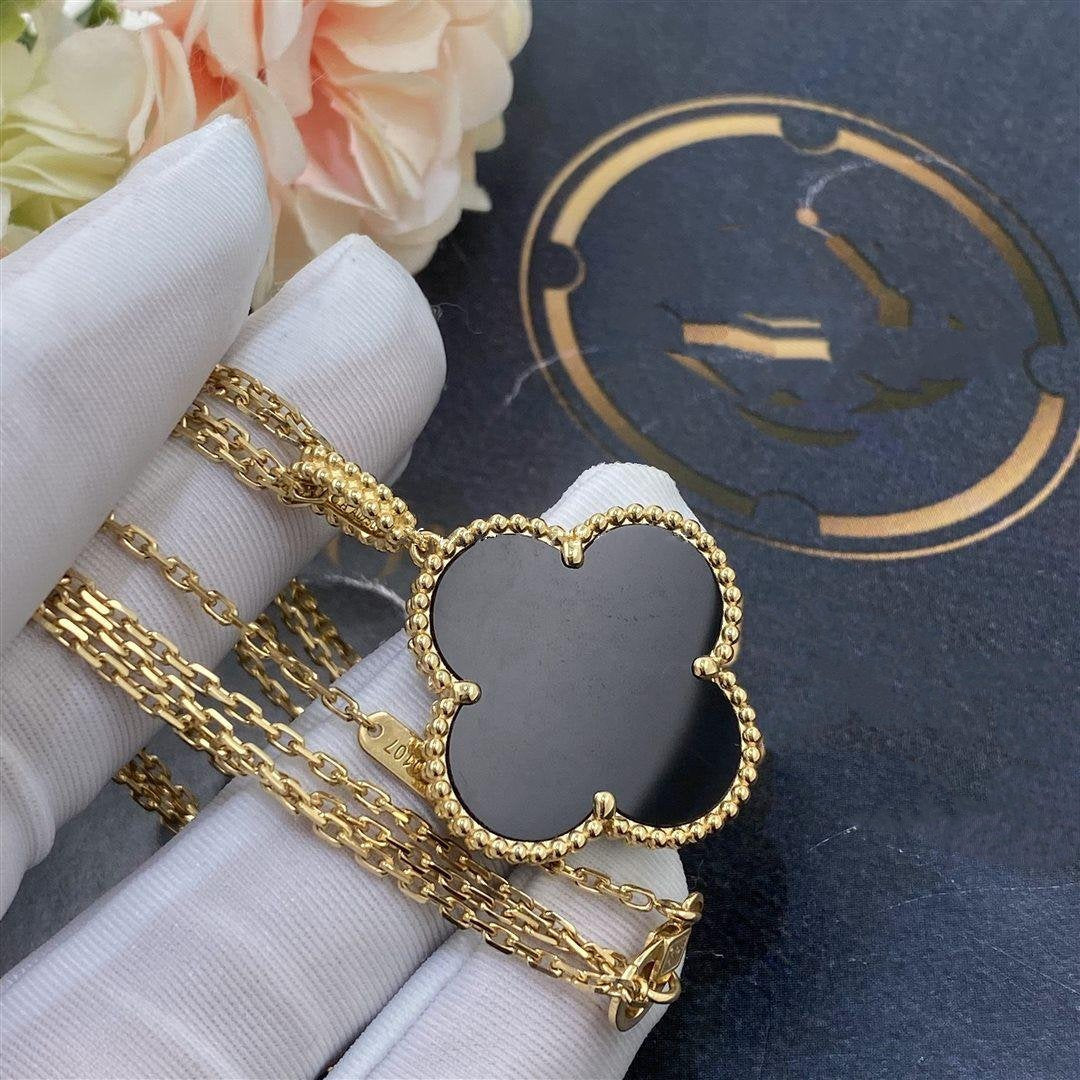 [💎ROSE💎]CLOVER 25MM GOLD ONYX BIG CLOVER NECKLACE