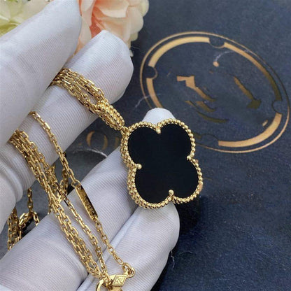 [💎ROSE💎]CLOVER 25MM GOLD ONYX BIG CLOVER NECKLACE