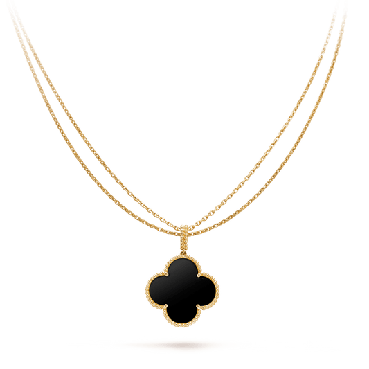 [💎ROSE💎]CLOVER 25MM GOLD ONYX BIG CLOVER NECKLACE