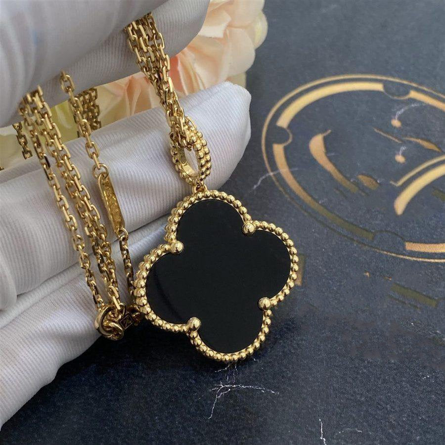 [💎ROSE💎]CLOVER 25MM GOLD ONYX BIG CLOVER NECKLACE