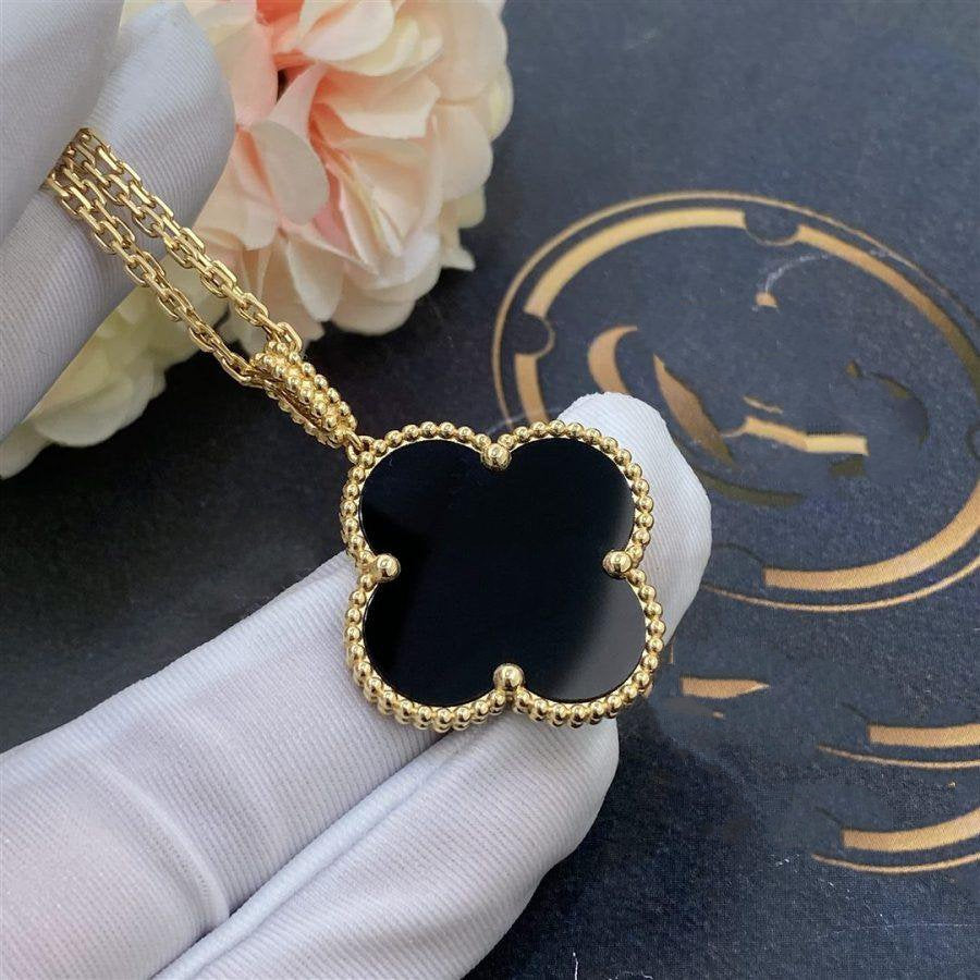 [💎ROSE💎]CLOVER 25MM GOLD ONYX BIG CLOVER NECKLACE