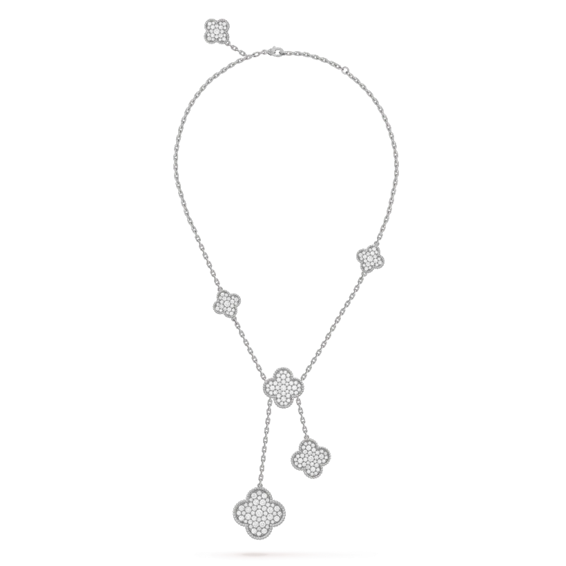 [💎ROSE💎]CLOVER 5 MOTIFS SILVER DIAMONDS NECKLACE