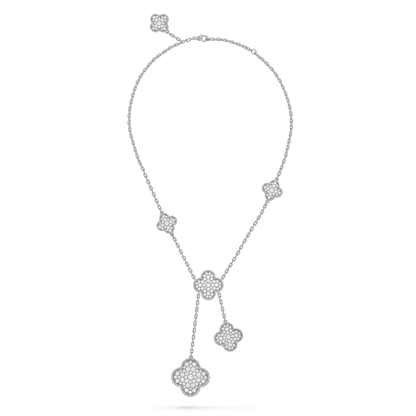 [💎ROSE💎]CLOVER 5 MOTIFS SILVER DIAMONDS NECKLACE