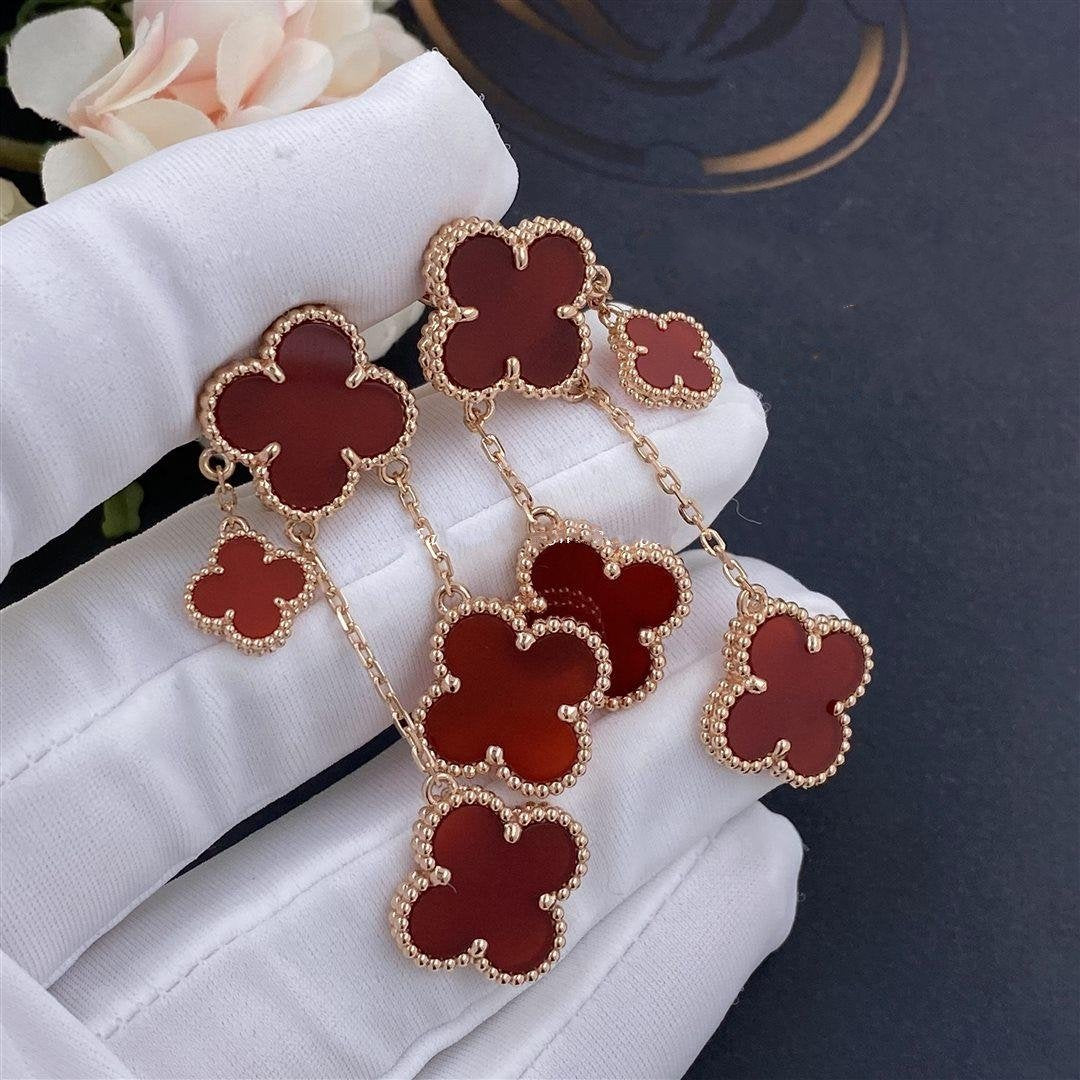 [💎ROSE💎]CLOVER EARRINGS CARNELIAN 4 MOTIFS PINK GOLD