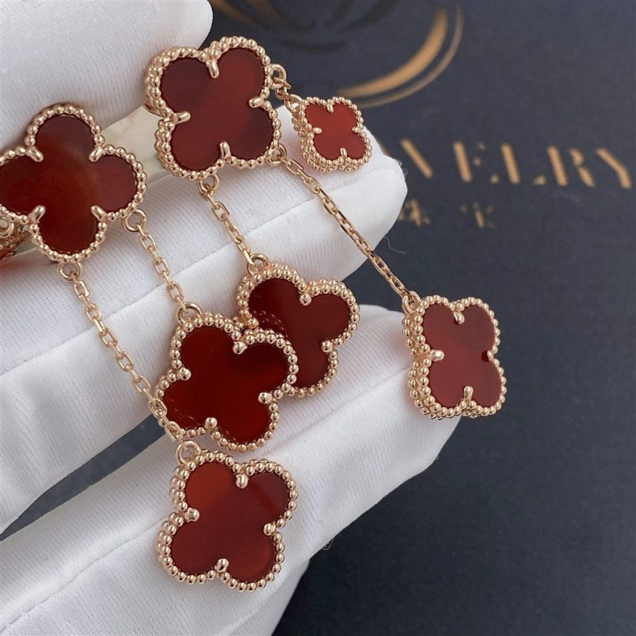 [💎ROSE💎]CLOVER EARRINGS CARNELIAN 4 MOTIFS PINK GOLD