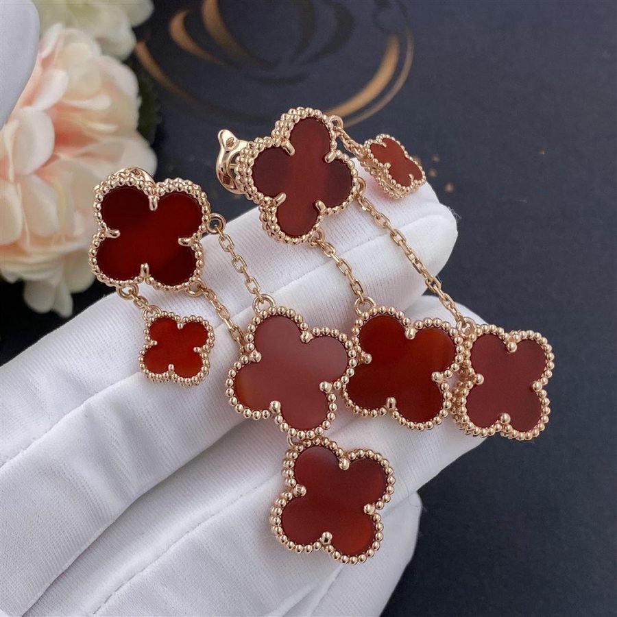 [💎ROSE💎]CLOVER EARRINGS CARNELIAN 4 MOTIFS PINK GOLD