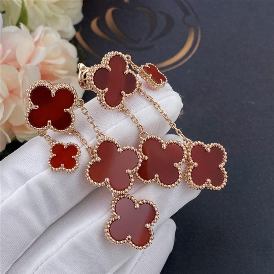 [💎ROSE💎]CLOVER EARRINGS CARNELIAN 4 MOTIFS PINK GOLD